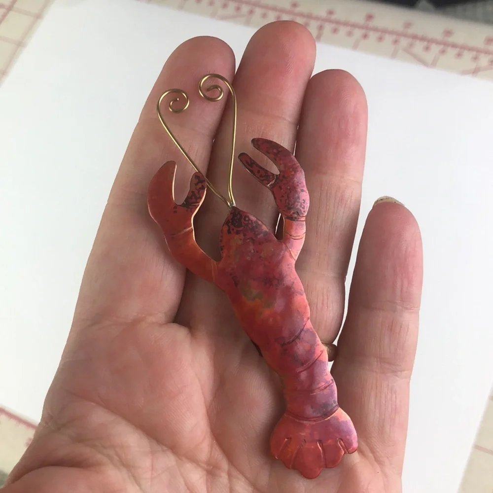 Sea Creature Maine Metal Art Lobster Pin Red Patina